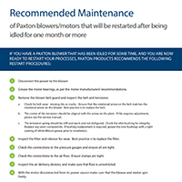 Recommended Maintenance: of Paxton Blower/Motors that will be Restarted After Being Idled for a Month (or more)